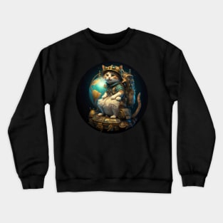 Traveller explorator cat near earth globe illustration Crewneck Sweatshirt